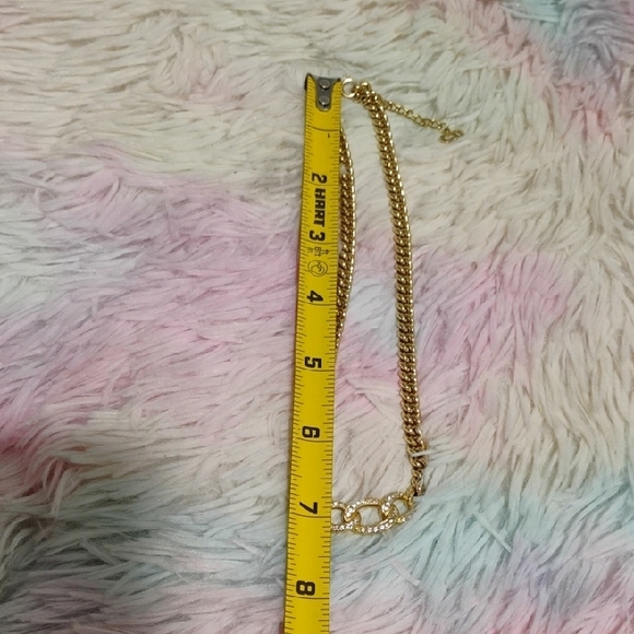 SALE! Auth Christian Dior Gold Rhinestone Choker Necklace Chunky Curb Chain/Box - Picture 10 of 11